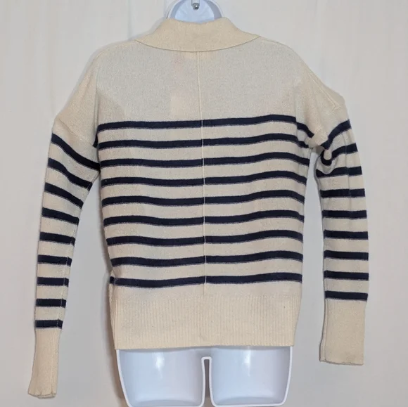 Vineyard Vines Cream and Black Striped V-Neck Sweater - Picture 6 of 10